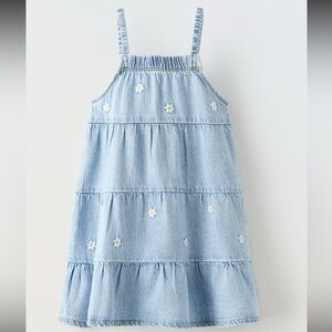 Zara kids flora embroidered denim dress